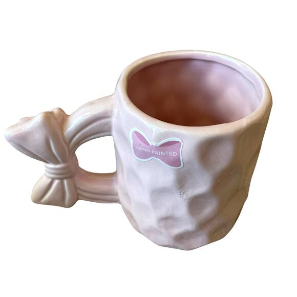 Market Finds Hand Painted Pink Bow Handle Ceramic Coffee Tea Mug Set of 2 NEW - Picture 13 of 13